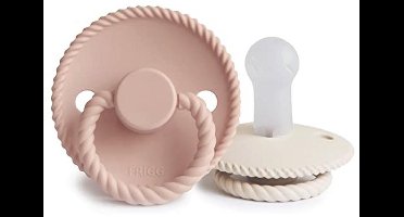 FRIGG Rope Silicone Dummies, Pack of 2, Symmetrical Dummies in Cherry Shape, BPA Free, Made in Denmark, Silicone Pacifier (Blush/Cream, Size 2, 6-18 Months)