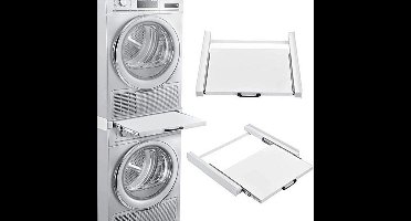 Universele stapelkit voor wasmachines en drogers met uittrekbare plank en spanband