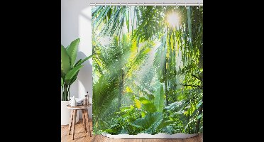 Boraboi® Waterdicht douchegordijn met tropisch regenwoudontwerp en haken,Groene,120*180 cm