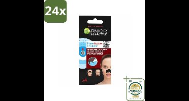 Garnier - Pure Active - Anti-Mee-Eters Strips - Charcoal - Neus, Voorhoofd & Kin - 4 Strips - Voordeelverpakking - 24 stuks - Poriënreiniging - T-Zone