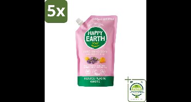 5 x Happy Earth – Handzeep Navulling – 100% Natuurlijk Lavender Ylang – 600 ml - Grootverpakking - Natuurlijke Handzeep - Navulverpakking - Lavendel - Ylang - Vegan Handzeep
