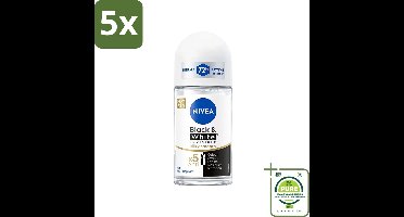 5 x NIVEA - Deodorant Roller - Zwart & Wit Zijdezacht - Anti-Transpirant - 50 ml - Grootverpakking - NIVEA Deodorant - Deodorant Roller - Anti-vlek Deodorant - Deodorant Voor Dames - Langdurige Frisheid