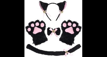 Mmgoqqt 1-Stuk Kattenpoot Handschoenen - Pluche Halloween Kostuum - Cosplay Feest Set - Wolf Vossenstaart Masker - Zwart - Basic - Pluizig Comfortabel