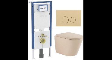 QeramiQ Dely Toiletset - 36.3x51.7cm - diepspoel - rimless - Geberit UP720 inbouwreservoir - softclose toilet zitting 35 mm - bedieningsplaat beige - ronde knoppen - mat beige