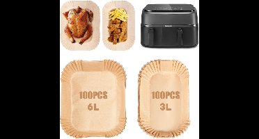 200 stuks airfryer-bakpapier voor Philips Airfryer Dual Basket 3000/5000 serie 6L/3L, rechthoekig bakpapier voor NA350/NA550, anti-aanbaklaag, BPA-vrij