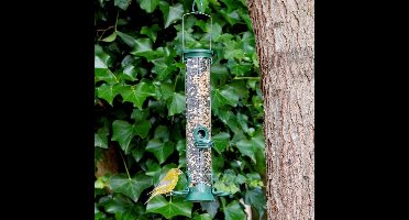 CJ Wildlife Voedersilo voor Tuinvogels - Challenger - 4 Openingen - Vogelvoedersilo voor Kleine Vogels - Hangend Vogelvoederhuisje van 38cm - Vogelvoer Silo - Kunststof - Groen
