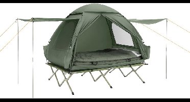 SoBuy 4-in-1 Camping Tent with Foldable Bed, Waterproof, Sleeping Bag and Mattress, Lightweight, for 2 Person, Festival, Outdoor Living, Hike and Forest - Army Green, OGS32-L-GR