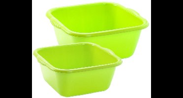 Plasticforte afwasteilen set - afwasbak - kunststof - 15 en 20 liter - Groen - huishoud emmers