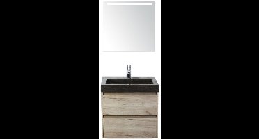 Dante Badmeubelset 60 cm - Craft Oak - Wastafel Hardsteen Wit Lucca met Sence Spiegel