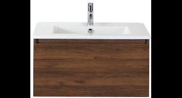 Frozen Badmeubelset 80 cm - Greeplijst in Kleur - Walnoot - Keramische Wastafel Wit 1 Kraangat