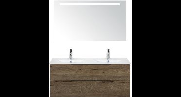 Seville Badmeubelset 120 cm - 2 Laden Tabacco Edge - Wastafel Enjoy Dubbel met Sence Spiegel