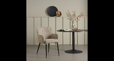 Eetkamerstoel Alba - Textiel / Metaal - Beige / Zwart - 58x87x65 cm (BxHxD) - Kleur Natural - Stoel Met Armleuning