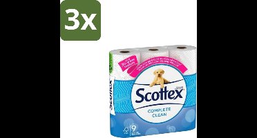 3 x Page Scottex – Toiletpapier – Complete Clean 2-laags – 9 rollen - Toiletpapier - Schone Reiniging - 3D Wave™ - Extra Zacht - 2-laags