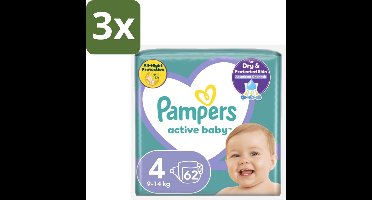 3 x Pampers – Luiers – Active Baby Maat 4 (9-14 kg) – 62 Luiers - Luiers Voor Baby - Droge Luiers - Superabsorberende Luiers - Anti-lek Luiers - Zachte Luiers