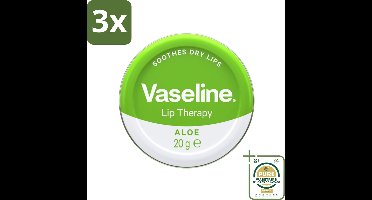 3 x Vaseline - Original Tin - Lip Therapy - Aloë Vera - 20 g - Grootverpakking - Lippenbalsem - Aloevera - Droge Lippen - Lippenverzorging - Vochtigheid