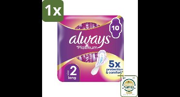 1 x Always Maandverband Platinum Long 10 stuks per verpakking- Maandverband - Menstruatie - Bescherming - Comfort - Vochtabsorptie