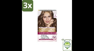 3 x L'Oréal Excellence Crème Permanente Crèmekleuring 6 Donkerblond - Grootverpakking - Haarverf - Permanente Haarkleuring - Grijsdekking - L'Oréal Paris - Excellence Crème