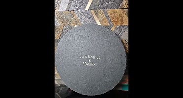 Eviva Home Deco Leisteen Tapasplank Rond - Ø 25 cm - Graveertekst "Let's Meat Up & ROARRR!" - Borrelplank Luxe