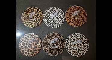 Eviva Home Deco Luxe Onderzetters Set van 6 - Luipaardprint Zwart/Goud - Met 'ROARRR!' Opdruk