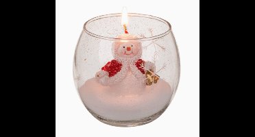 Kerstkaars in glas sneeuwpop/kerstman, ca. 8 cm, 2 varianten