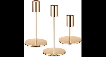 3 stuks gouden kandelaars, kandelaarhouders voor taps toelopende kaarsen, vintage metalen kandelaar stokken houder voor thuis, feest, kamer, bruiloft, diners, tafeldecoratie - goud