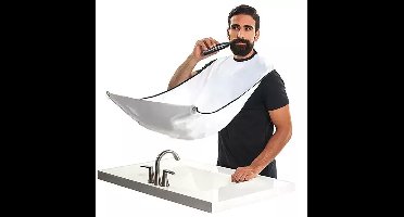 Baard schort - netje - beard cape - haren opvangen tijdens het scheren - Scheer-schort - Waterdicht schort - Voor baard- en gezichtsverzorging - Beschermt kleding tegen scheerschuimvlekken - wit