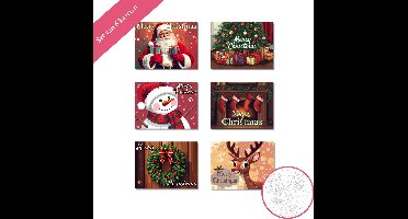 HobbyMania Kleuren Op Nummer voor Volwassenen - Kerstkaarten - Geschikt voor Alcohol Markers, Twinmarkers, Acrylstiften - Schilderen Op Nummer Volwassenen - DIY - Set van 6