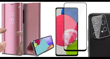 Hoesje geschikt voor Samsung Galaxy A52s - Spiegel Book Case - Roze - Met Full Screenprotector en Camera Screen Protector