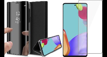 Hoesje geschikt voor Samsung Galaxy A52s en Screenprotector - Spiegel Book Case - Zwart