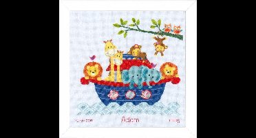 borduurpakket PN0155838 ark van noach/diertjes in de boot, geboorte