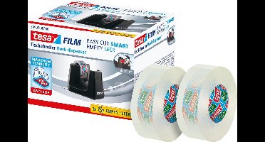 tesa® SMART Bureaudispenser, zwart, met plakband eco & clear, 2x 33m:19mm