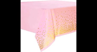 Tafelkleed dun Plastic roze met gouden stippen 1.37 m x 1.83 m -  Babyshower
