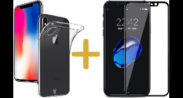 Transparant Siliconen Hoesje geschikt voor Apple iPhone Xs / X + Screenprotector Volledig Dekkend - TPU Case van iCall