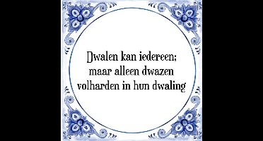 Tegeltje met Spreuk (Tegeltjeswijsheid): Dwalen kan iedereen; maar alleen dwazen volharden in hun dwaling + Kado verpakking & Plakhanger