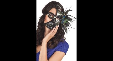 Zwarte pauw halfmasker voor volwassenen - Verkleedmasker