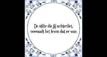 Tegeltje met Spreuk (Tegeltjeswijsheid): De stilte die jij achterliet, verraadt het leven dat er was + Kado verpakking & Plakhanger