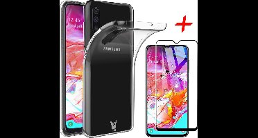 Hoesje geschikt voor Samsung Galaxy A70 Hoesje + Screenprotector Full Screen - Transparant - Siliconen