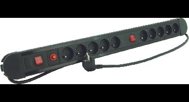 PROFILE Promo Line meervoudig stopcontact - 10-voudig - met 2 schakelaars - PENAARDE - 150cm snoer - zwart