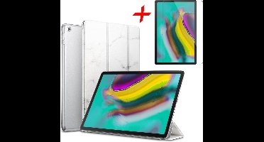 Hoes geschikt voor Samsung Galaxy Tab S5e + Screenprotector - Smart Book Case Tri-Fold - iCall - Marmer Wit