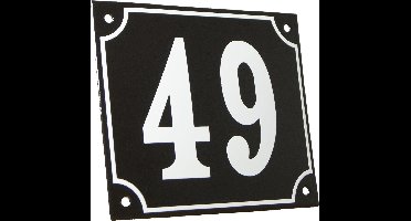 Emaille huisnummer zwart/wit groot nr. 49 18x15cm