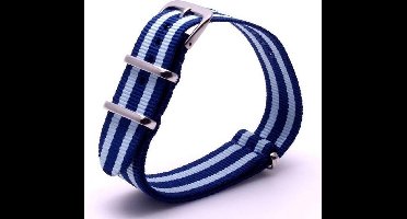 Premium Dark Blue Light Blue - Nato strap 20mm - Stripe - Horlogeband Donker Blauw Licht Blauw