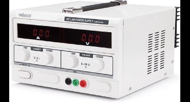 Velleman Laboratoriumvoeding, regelbaar, 0-50 VDC/0-5 A, stroombegrenzing, kortsluitbestendig, dubbel lcd-scherm, grijs