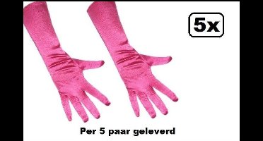 5x Paar Handschoenen satijn stretch luxe 40 cm hard roze