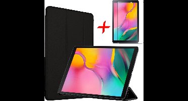 Hoes geschikt voor Samsung Galaxy Tab A 10.1 (2019) + Screenprotector - Smart Book Case Tri-Fold Hoesje - iCall - Zwart