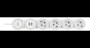 Deltaco GT-290 Flexibele Stekkerdoos - 4x Stopcontact/2x USB-A - 1,4 meter - 16A/3500W - Wit