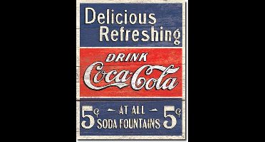 Coca-Cola Wandbord 'Delicious & Refreshing' blauw/rood - Metaal - 30 x 40 cm