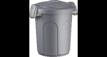 Stefanplast Afvalemmer - "Speedy" - Voerton - Prullenbak - Ton met deksel - 8 Liter - Zilver - Grijs