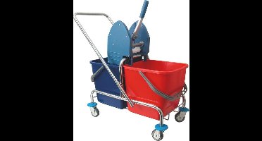 Mopwagen met wringer en duwbeugel - chroom kunststof - 2x20 liter