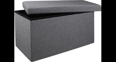 HI poef/hocker/opbergbox - grijs - polyester/mdf - 76 x 38 cm - opvouwbaar