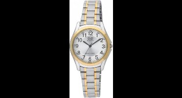 Q&Q Q207J404Y - Horloge - Analoog - Dames - Vrouwen - stalen band - Rond - Cijfers - Staal - Zilverkleurig - Goudkleurig - Wit - 3ATM